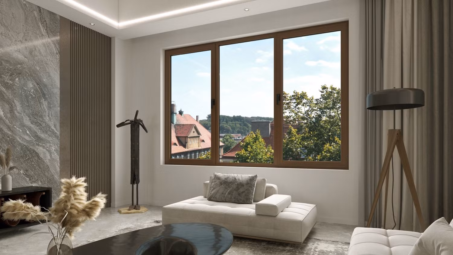 Cửa nhôm có cầu cách nhiệt Eurowindow có thiết kế dải polyamide cản nhiệt ở giữa hai thanh profile nhôm, kết hợp hộp kính, hệ gioăng EPDM 3 lớp, hệ phụ kiện kim khí đồng bộ giúp tăng độ kín khít, ngăn nhiệt nóng truyền trực tiếp vào không gian sống.