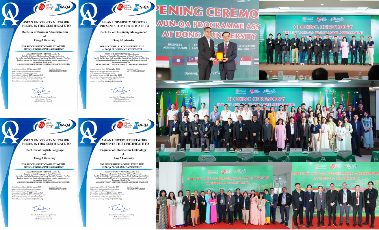 4 chương trình đào tạo của Trường Đại học Đông Á đạt chứng nhận chất lượng theo bộ tiêu chuẩn AUN-QA 4.0. Ảnh: NTCC.