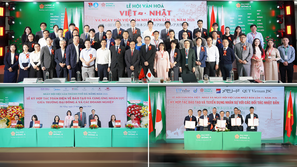 Trường Đại học Đông Á ký kết với các doanh nghiệp lớn tại Ngày hội Việc làm 2026 và Ngày hội việc làm Nhật Bản lần thứ 11. Ảnh: NVCC.