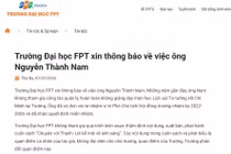 Trường Đại học FPT phát đi thông báo về việc ông Nguyễn Thành Nam
