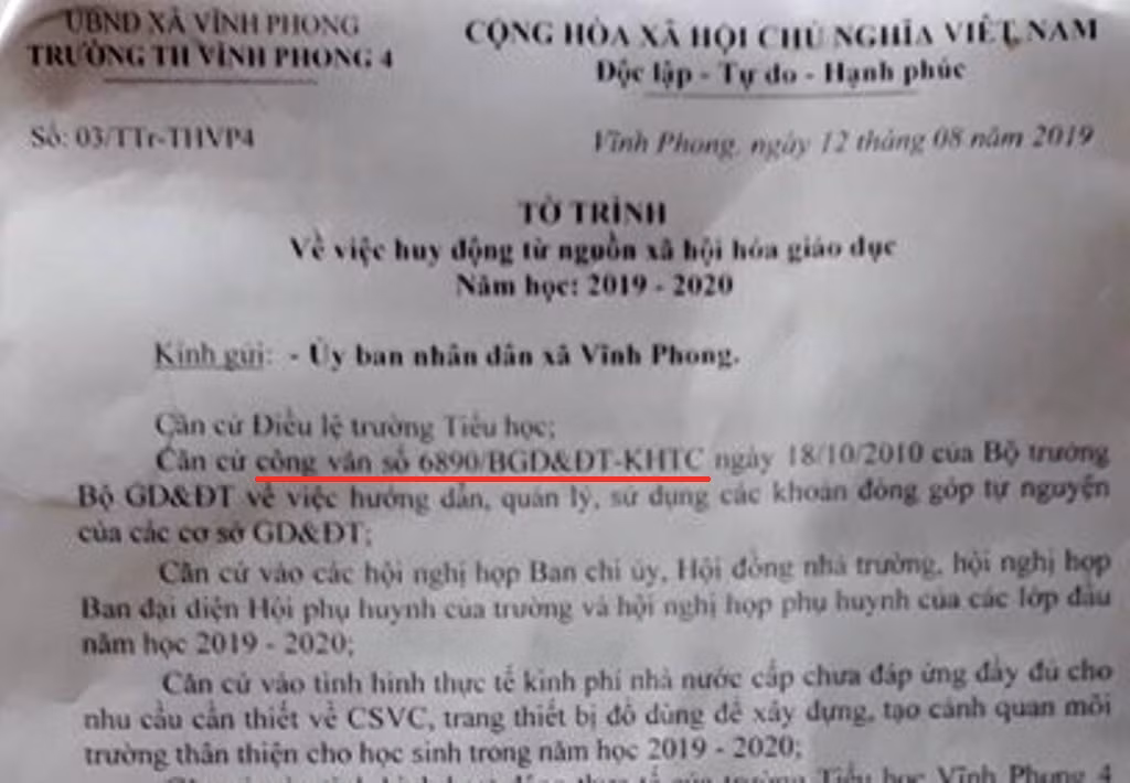 Dùng văn bản hết hiệu lực trình Ủy ban thông qua việc thu tiền phụ huynh