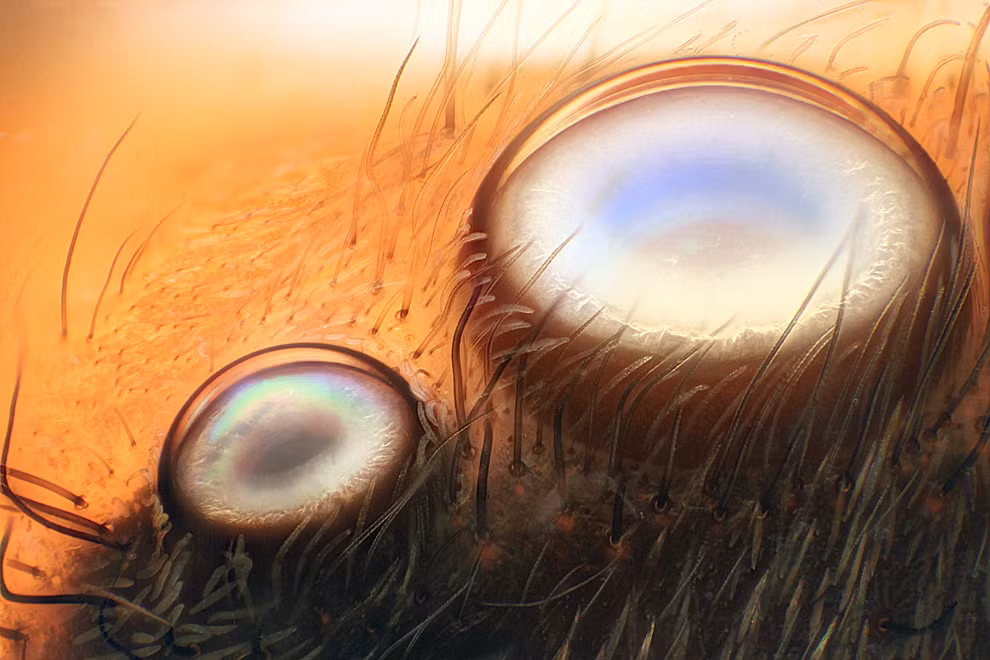 Hai con mắt (một bên phía trước và giữa) của một cá thể loài nhện nhảy được chụp bởi Walter Piorkowski, đến từ Nam Beloit, Illinois. Hai con mắt (một bên phía trước và giữa) của một cá thể loài nhện nhảy được chụp bởi Walter Piorkowski, đến từ Nam Beloit, Illinois.