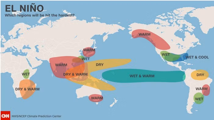 Các khu vực chịu tác động của El Nino. Các khu vực chịu tác động của El Nino.