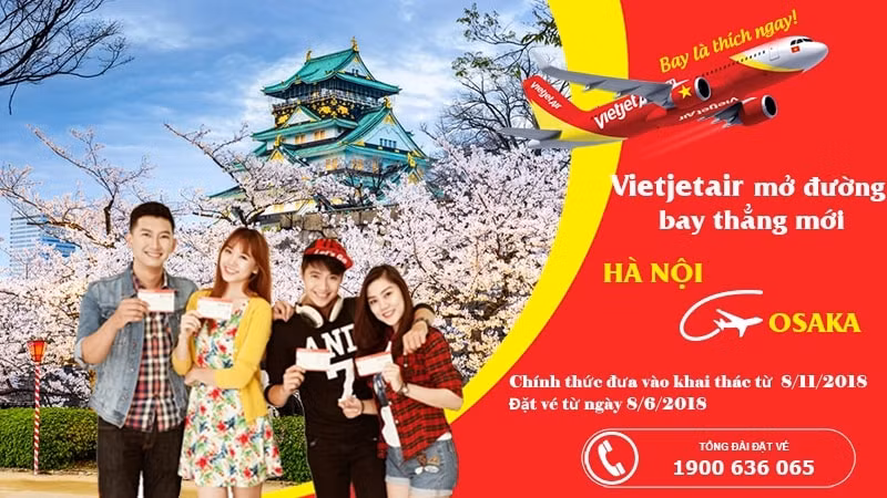 Đường bay thẳng của Vietjet từ Hà Nội - Osaka chính thức đưa vào khai thác từ 8/11/2018.