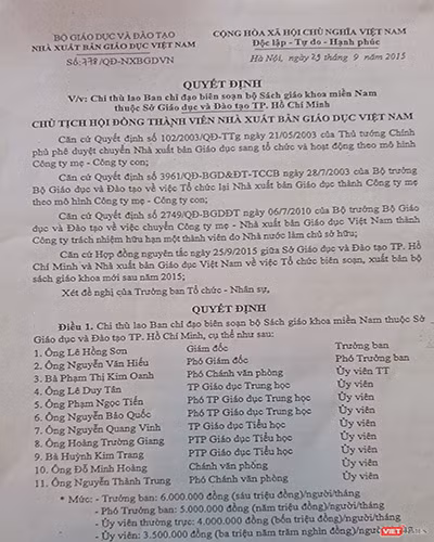 Quyết định 778 năm 2015 của Nhà Xuất bản Giáo dục Việt Nam (ảnh: Viettimes) Quyết định 778 năm 2015 của Nhà Xuất bản Giáo dục Việt Nam (ảnh: Viettimes)