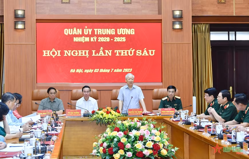 Đồng chí Nguyễn Phú Trọng, Tổng Bí thư, Bí thư Quân ủy Trung ương phát biểu chỉ đạo tại hội nghị.