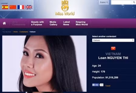 Trang web Miss World đưa tin Nguyễn Thị Loan sẽ đại diện Việt Nam tham dự Trang web Miss World đưa tin Nguyễn Thị Loan sẽ đại diện Việt Nam tham dự