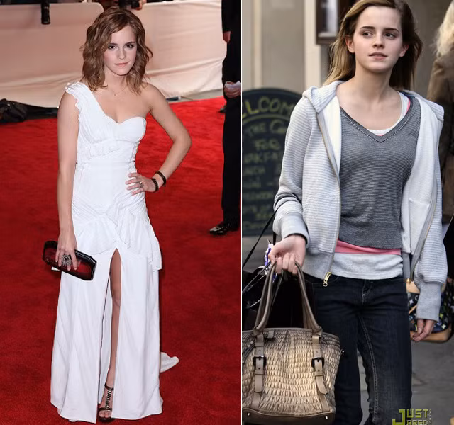 Emma Watson giản dị "quá chớn" khi rời thảm đỏ. Với một mớ năm ba chiếc áo lộn trong, độn ngoài, cô phù thủy nhỏ chẳng còn thể hiện được chút phép thuật nào trong lãnh địa thời trang.