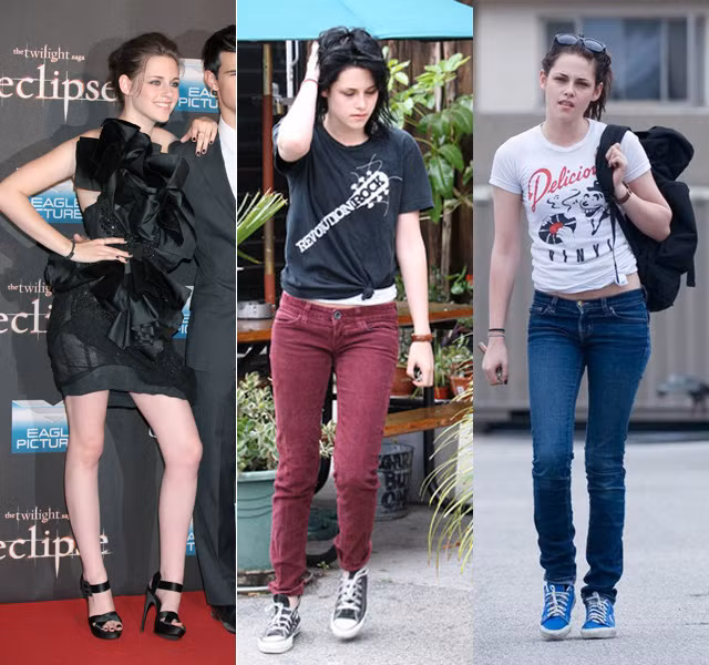 Nàng Bella xinh đẹp, quyến rũ chàng Ma cà rồng Edward Cullen là thế, vậy mà có những lúc cô nàng lại xuất hiện trong bộ dạng xộc xệch, xấu xí như thế này. Chẹp, Nhìn cái bụng ngấn mỡ và mái tóc lòa xòa mà thấy tiếc cho Roberts Pattinson.