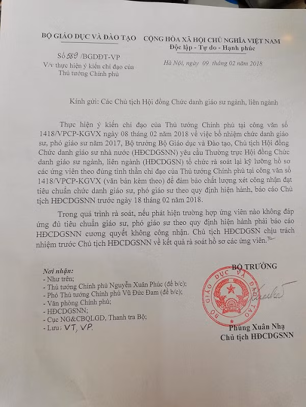 Bộ trưởng Bộ Giáo dục và Đào tạo chỉ đạo ai không đủ tiêu chuẩn giáo sư sẽ cương quyết không công nhận Bộ trưởng Bộ Giáo dục và Đào tạo chỉ đạo ai không đủ tiêu chuẩn giáo sư sẽ cương quyết không công nhận