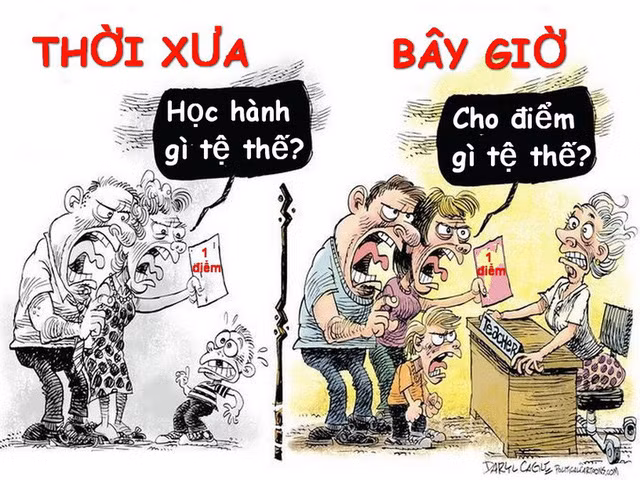 Tranh biếm phụ huynh xưa và nay của tác giả Daryl Cagle, Mỹ Tranh biếm phụ huynh xưa và nay của tác giả Daryl Cagle, Mỹ