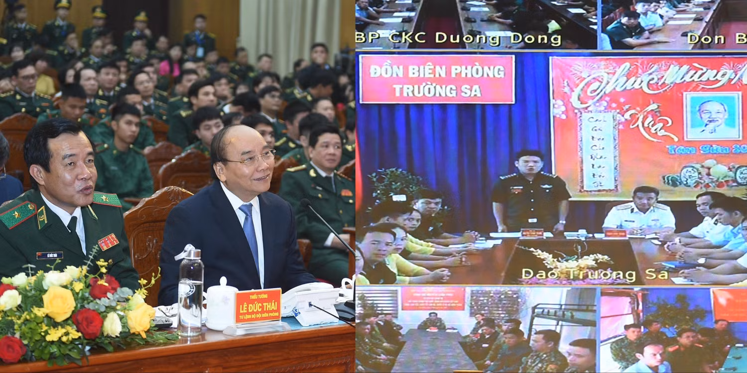 Thủ tướng trò chuyện trực tuyến với đồn biên phòng Trường Sa. Ảnh: VGP