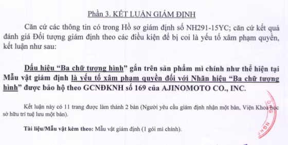 Kết luận của Viện Khoa học sở hữu trí tuệ.