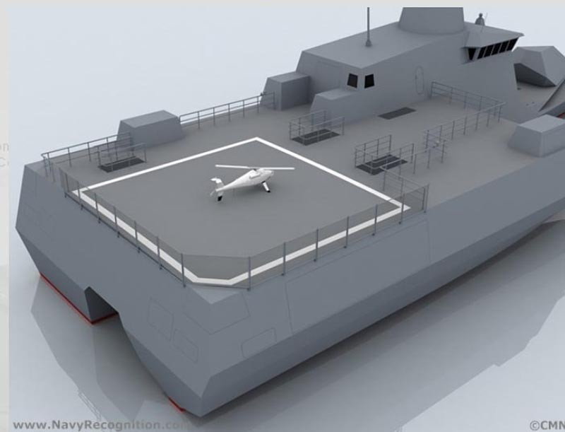 Với kiến trúc bất đôi xứng, Combattante SWAO 53 có sàn đáp rộng rãi cho các máy bay trực thăng và UAV.