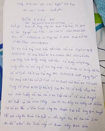 Đơn khiếu nại của anh Nguyễn Văn Thìn về việc tai nạn giao thông (ảnh: P.L) Đơn khiếu nại của anh Nguyễn Văn Thìn về việc tai nạn giao thông (ảnh: P.L)