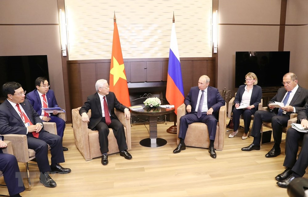Quang cảnh cuộc hội đàm giữa Tổng Bí thư Nguyễn Phú Trọng và Tổng thống Vladimir Putin. Quang cảnh cuộc hội đàm giữa Tổng Bí thư Nguyễn Phú Trọng và Tổng thống Vladimir Putin.
