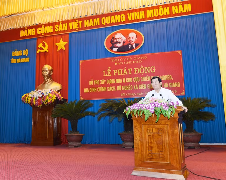 Đồng chí Trương Tấn Sang - nguyên Ủy viên Bộ Chính trị, nguyên Chủ tịch nước phát biểu.