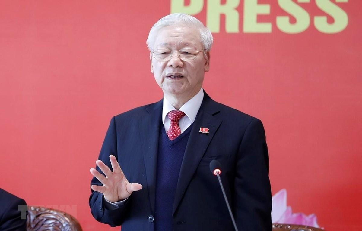 Đồng chí Nguyễn Phú Trọng, Tổng Bí thư Ban Chấp hành Trung ương Đảng khóa XIII, Chủ tịch nước Cộng hòa Xã hội Chủ nghĩa Việt Nam chủ trì họp báo. (Ảnh: TTXVN) Đồng chí Nguyễn Phú Trọng, Tổng Bí thư Ban Chấp hành Trung ương Đảng khóa XIII, Chủ tịch nước Cộng hòa Xã hội Chủ nghĩa Việt Nam chủ trì họp báo. (Ảnh: TTXVN)