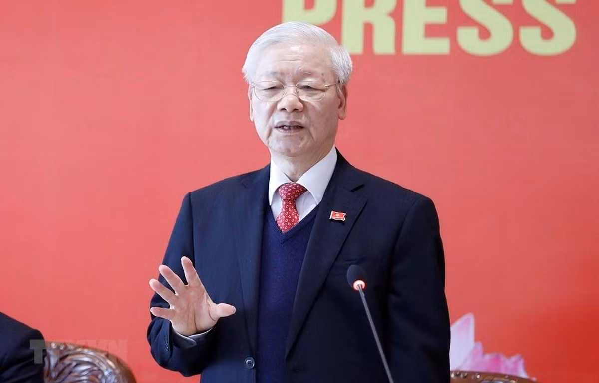 Đồng chí Nguyễn Phú Trọng, Tổng Bí thư Ban Chấp hành Trung ương Đảng khóa XIII, Chủ tịch nước Cộng hòa Xã hội Chủ nghĩa Việt Nam chủ trì họp báo. (Ảnh: TTXVN) Đồng chí Nguyễn Phú Trọng, Tổng Bí thư Ban Chấp hành Trung ương Đảng khóa XIII, Chủ tịch nước Cộng hòa Xã hội Chủ nghĩa Việt Nam chủ trì họp báo. (Ảnh: TTXVN)