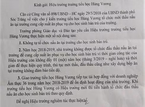 Trích công văn 341 gửi Trường tiểu học Hùng Vương, thành phố Sóc Trăng (ảnh: P.L) Trích công văn 341 gửi Trường tiểu học Hùng Vương, thành phố Sóc Trăng (ảnh: P.L)