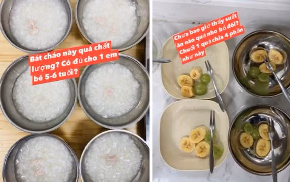 Hình ảnh bữa ăn của các bé tại cơ sở giáo dục mầm non AMIS được phụ huynh đăng tải lên mạng xã hội. (Ảnh: MXH)