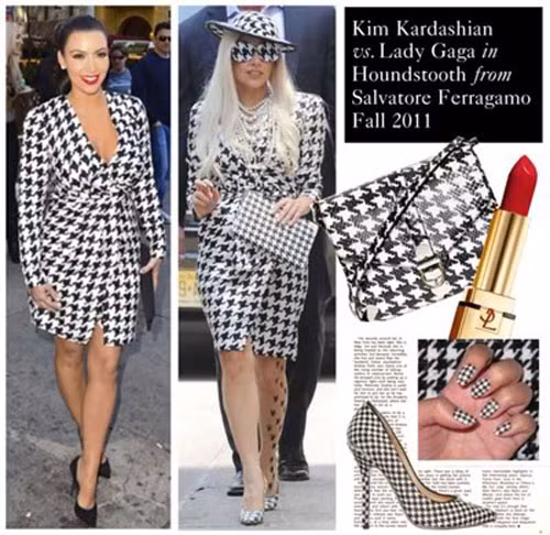 Như hình ảnh của Kim Kardishian hay Lady Gaga dưới đây. Hai cô nàng với hai cây họa tiết nổi bần bật trên phố.