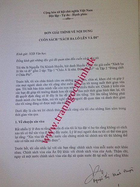 Bản giải trình dài 31 trang có chữ ký của Huyền Chip ở góc phải từng trang