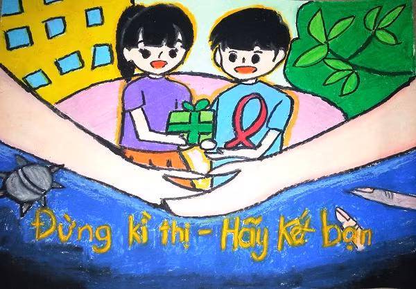 Một bức tranh đoạt giải trong cuộc thi Vẽ tranh Bảo vệ chăm sóc trẻ em năm 2016. Ảnh minh họa do Ban tổ chức cung cấp.