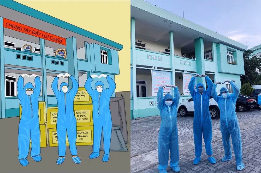 Khoảnh khắc mọi người trao nhau những trái tim được một sinh viên vẽ lại gây xúc động. (Ảnh: Nhân vật cung cấp)