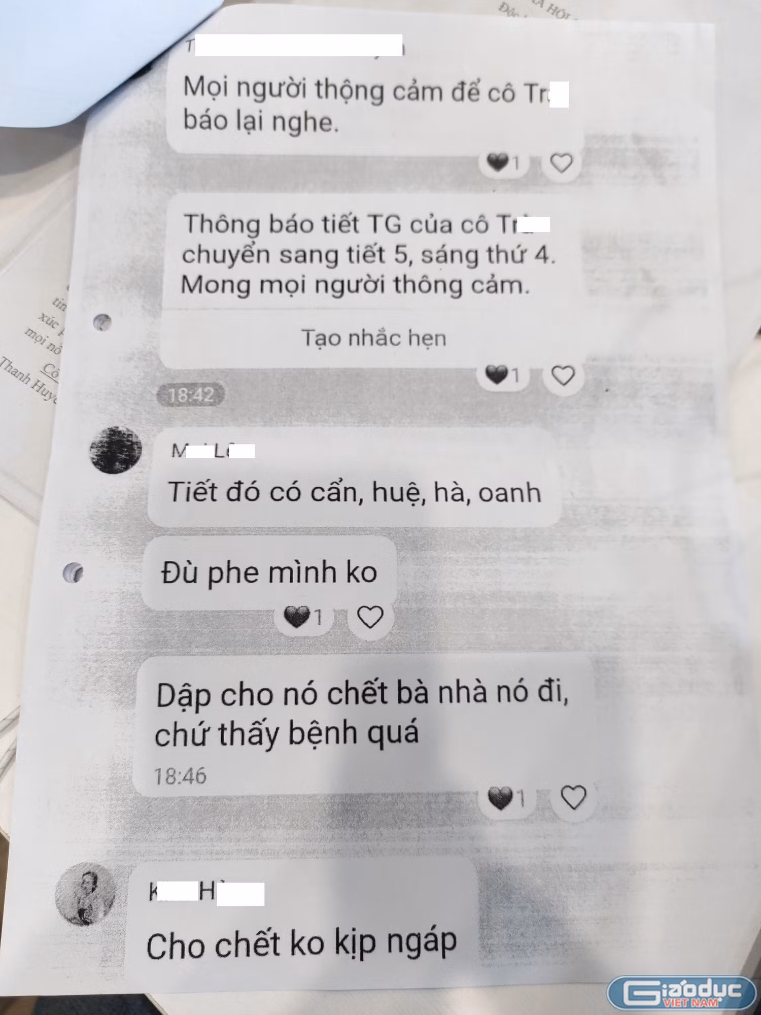 Những tin nhắn mà các cô giáo cho rằng mình nhắn nhầm trong khi tinh thần không ổn định do con bị chó cắn. Ảnh: Gia đình cô Tr. cung cấp