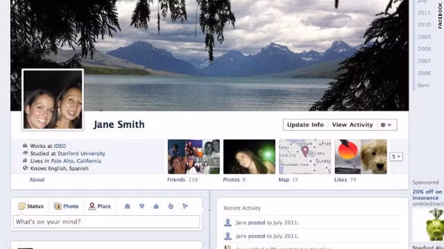 Giao diện Facebook khi dùng Timeline