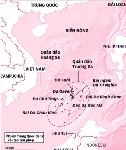 Vị trí các bãi đá Gaven, Chữ Thập, Vành Khăn thuộc quần đảo Trường Sa của Việt Nam trên Biển Đông (ảnh nguồn: Tuổi trẻ Online) Vị trí các bãi đá Gaven, Chữ Thập, Vành Khăn thuộc quần đảo Trường Sa của Việt Nam trên Biển Đông (ảnh nguồn: Tuổi trẻ Online)