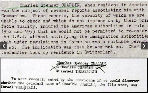 Tài liệu của MI5 điều tra về thân thế của Chaplin Tài liệu của MI5 điều tra về thân thế của Chaplin