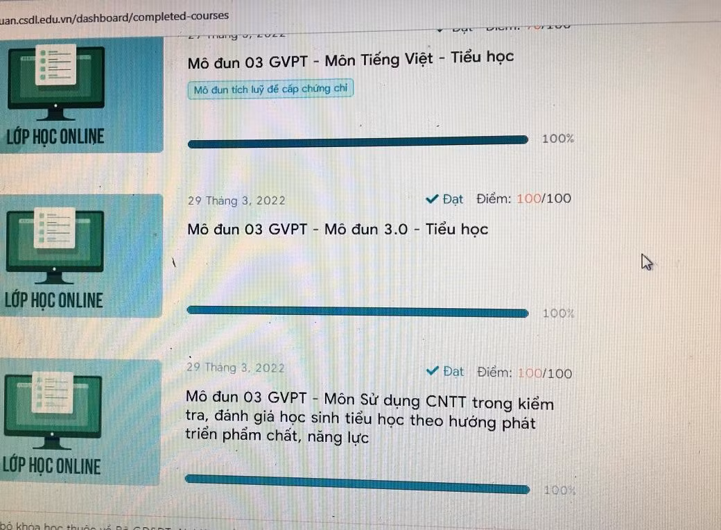 Một modul 3 mà có 3 phần học thế này, mỗi phần học có hàng trăm câu hỏi và các video (Ảnh Phan Tuyết)