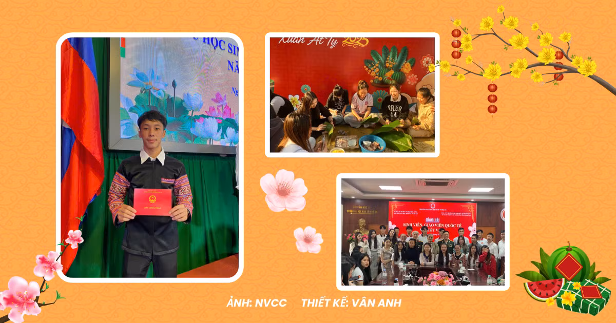 Nam sinh Xay Proua (21 tuổi, đến từ Lào), rất vui khi được nhà trường tổ chức các hoạt động đón Tết.