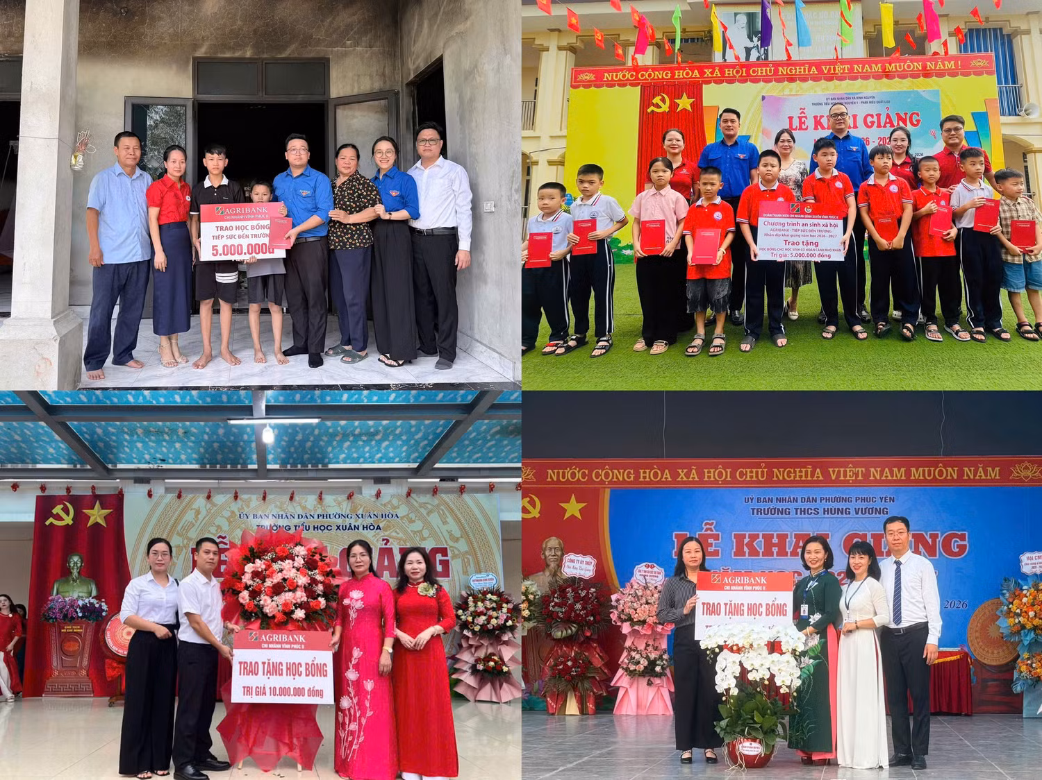 Đại diện Agribank Chi nhánh Vĩnh Phúc II trao học bổng cho học sinh có hoàn cảnh khó khăn tại Phú Thọ.