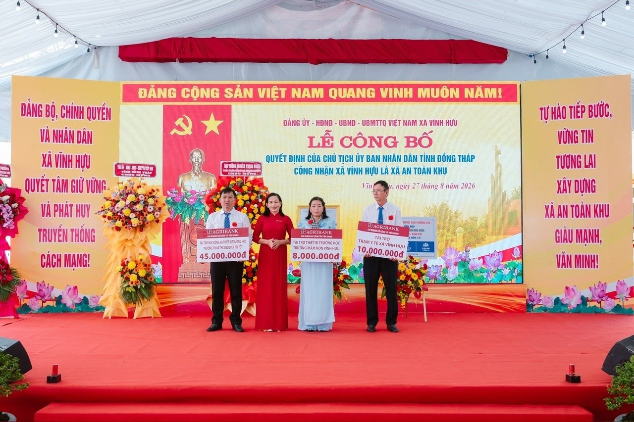 Trường Mầm non Vĩnh Hựu (Đồng Tháp) — công trình được Agribank Chi nhánh Tiền Giang tài trợ thiết bị dạy và học.