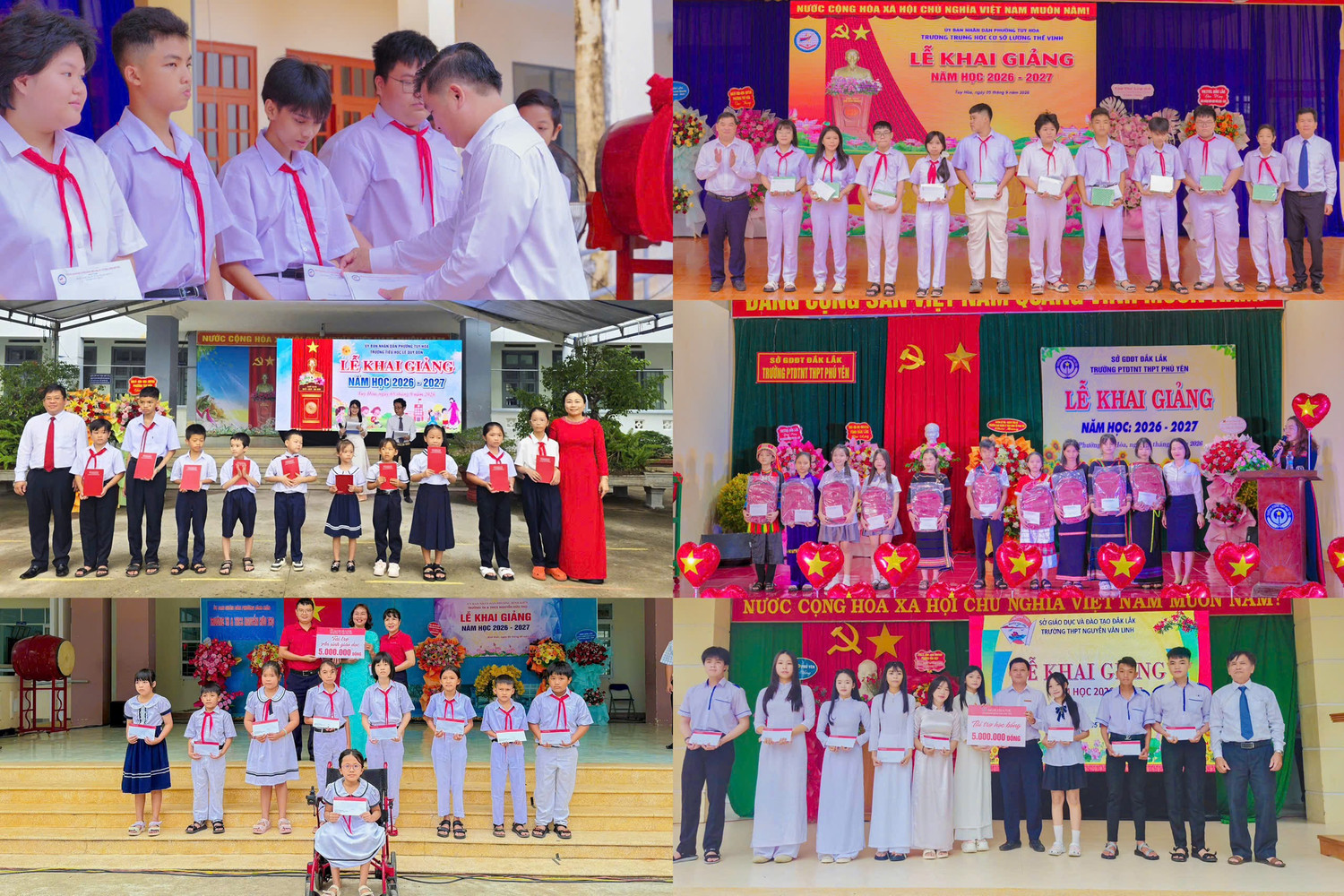 Đại diện Agribank Chi nhánh Phú Yên trao học bổng cho sinh viên nghèo vượt khó tại Trường Đại học Phú Yên.