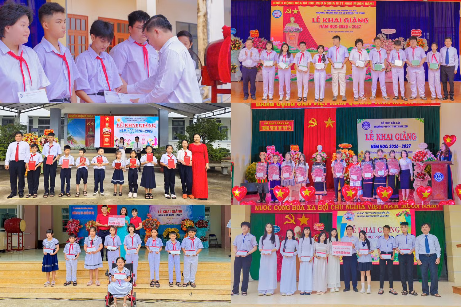 Đại diện Agribank Chi nhánh Phú Yên trao học bổng cho sinh viên nghèo vượt khó tại Trường Đại học Phú Yên.