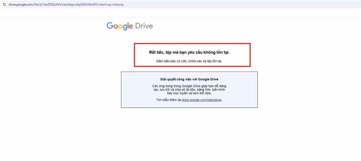 Tại file báo cáo công khai, khi truy cập hệ thống hiển thị “Rất tiếc, tệp mà bạn yêu cầu không tồn tại”. Ảnh chụp màn hình