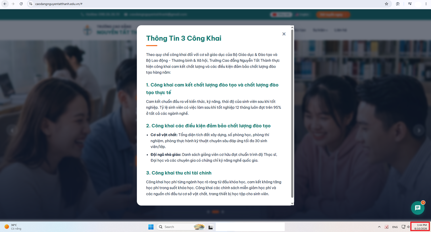 Thông tin 3 công khai của nhà trường ở thời điểm phóng viên ghi nhận ngày 10/8. Ảnh chụp màn hình.