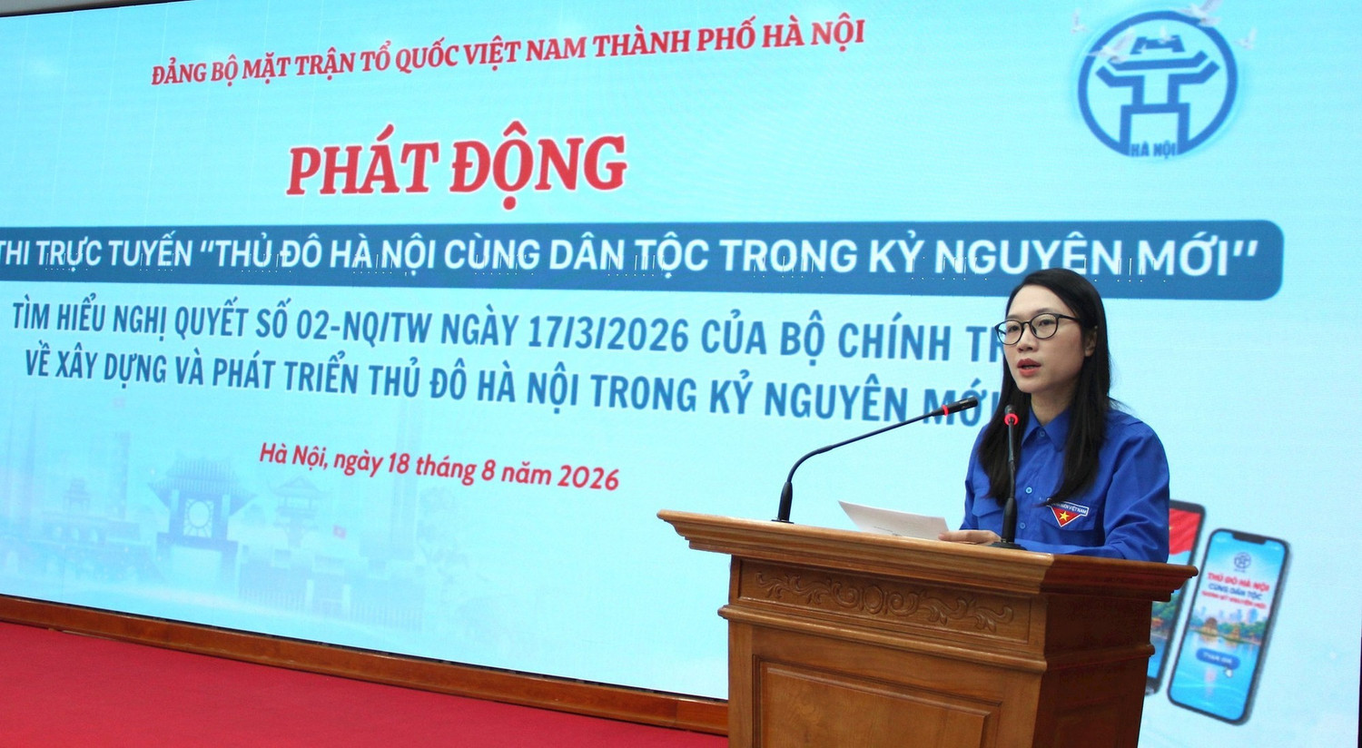 Phó Chánh Văn phòng, Bí thư Đoàn Thanh niên Cơ quan Ủy ban MTTQ Việt Nam thành phố Hà Nội Nguyễn Thị Thu Thủy phát biểu. Ảnh: hanoi.gov.vn 