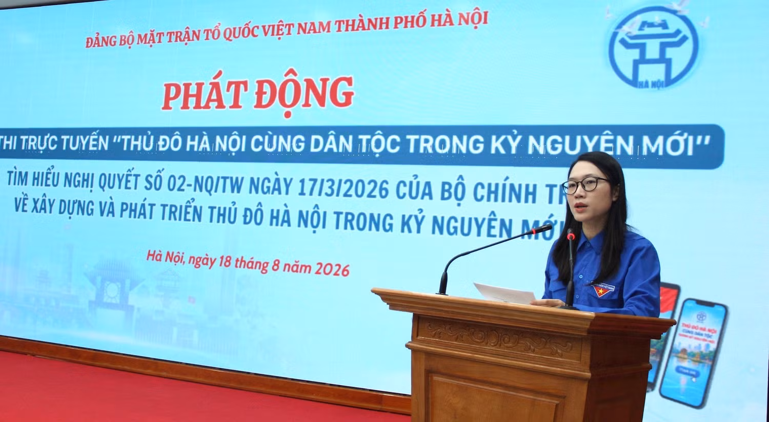 Phó Chánh Văn phòng, Bí thư Đoàn Thanh niên Cơ quan Ủy ban MTTQ Việt Nam thành phố Hà Nội Nguyễn Thị Thu Thủy phát biểu. Ảnh: hanoi.gov.vn 