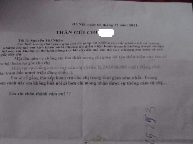 Thư "khất nợ" của vợ chồng anh Hải gửi lại cho chủ nợ