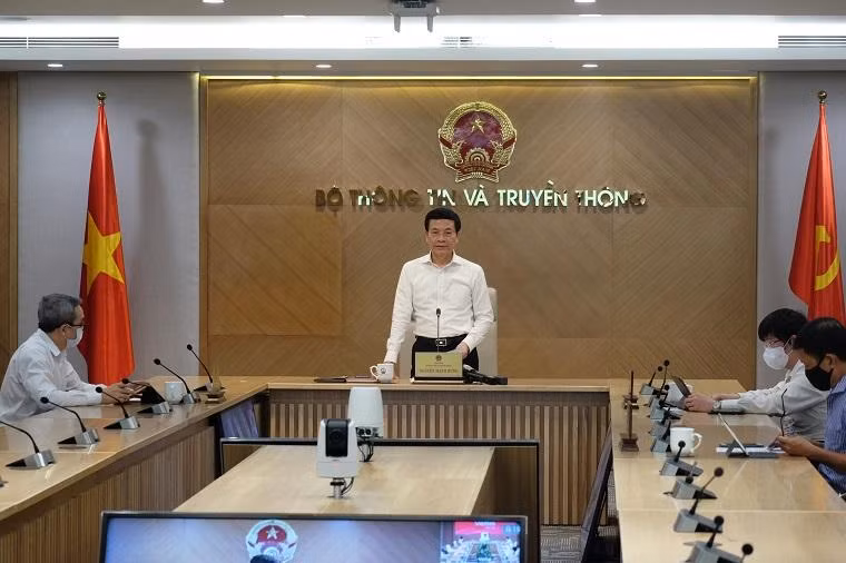 Bộ trưởng Bộ Thông tin và Truyền thông Nguyễn Mạnh Hùng phát biểu tại Lễ Công bố. Ảnh: mic.gov.vn