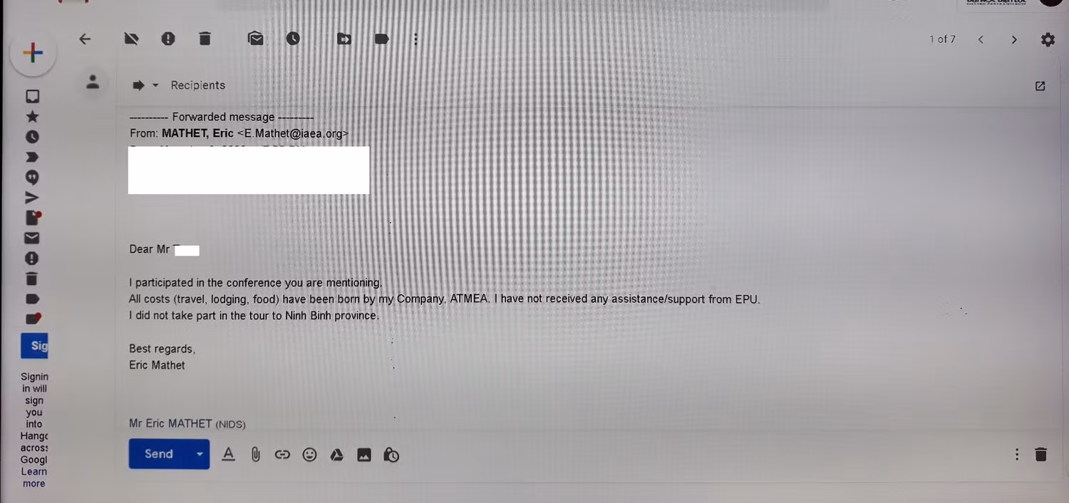 Một trong những email xác nhận của khách mời không sử dụng dịch vụ của trường Đại học Điện lực cung cấp. Ảnh chụm màn hình: LC Một trong những email xác nhận của khách mời không sử dụng dịch vụ của trường Đại học Điện lực cung cấp. Ảnh chụm màn hình: LC