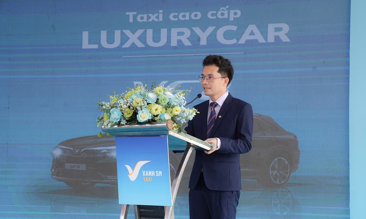 Ông Nguyễn Văn Thanh - Tổng giám đốc Công ty GSM giới thiệu về dịch vụ Taxi Xanh SM sẽ chính thức triển khai tại Thành phố Hồ Chí Minh từ ngày 30/4/2023.