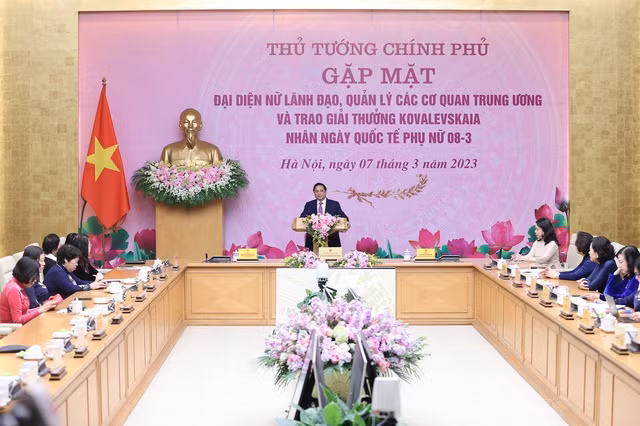 Thủ tướng Phạm Minh Chính: Công tác cán bộ nữ và bình đẳng giới đã có nhiều kết quả tích cực. Ảnh VGP/Nhật Bắc