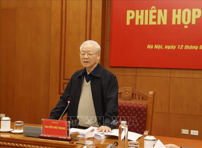 Tổng Bí thư Nguyễn Phú Trọng phát biểu chỉ đạo cuộc họp.