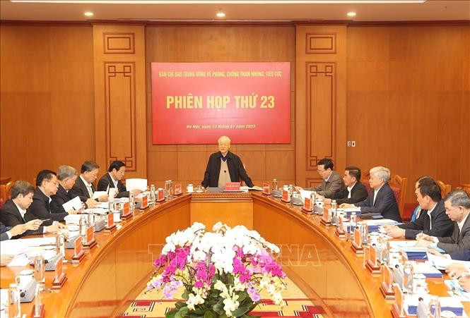 Tổng Bí thư Nguyễn Phú Trọng chủ trì Phiên họp thứ 23 của Ban Chỉ đạo Trung ương về phòng, chống tham nhũng, tiêu cực.